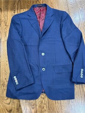 Blue Men's Two-Button Sport Coat with Red Contrast Lining